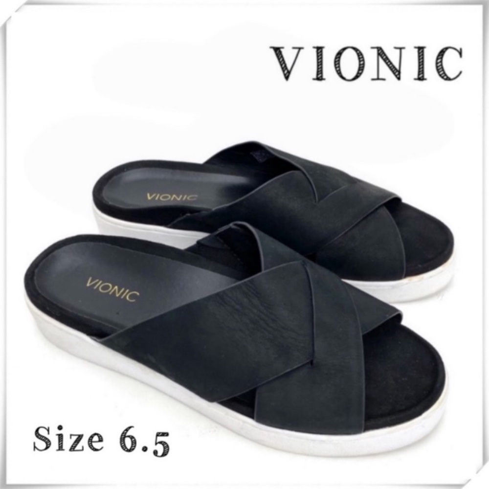 VIONIC Splendid Lou Strap Sandal Nubuck Leather in Black Size 6.5 LOU/TVW5187